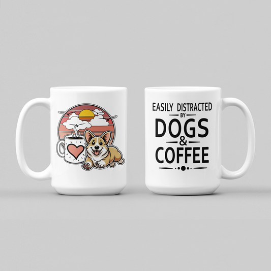 Easily Distracted by Dogs & Coffee - Corgi - 15oz Mug – Right Hand