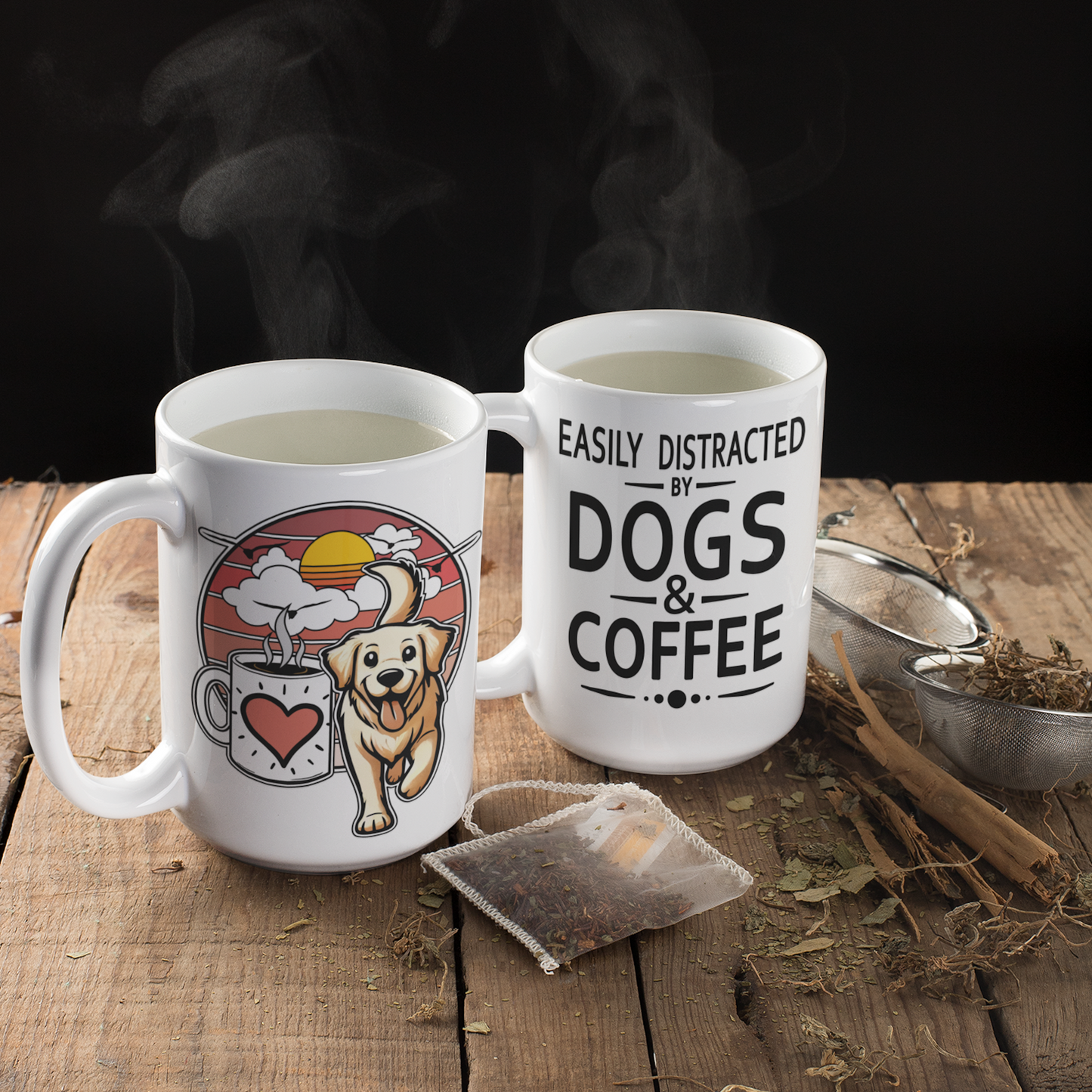 Easily Distracted by Dogs & Coffee - Golden Retriever - 15oz Mug – Right Hand