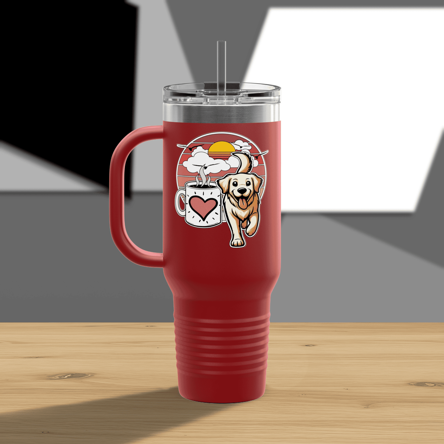 Easily Distracted by Dogs & Coffee - Golden Retriever - 40oz Insulated Travel Mug - Right Hand