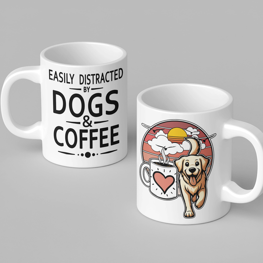 Easily Distracted by Dogs & Coffee - Golden Retriever - 11oz Mug – Left Hand