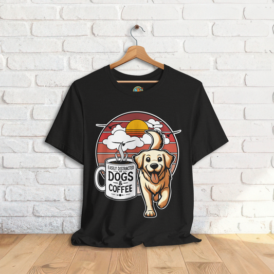 Easily Distracted by Dogs & Coffee – Golden Retriever - Bella&Canvas 3001 T-Shirt