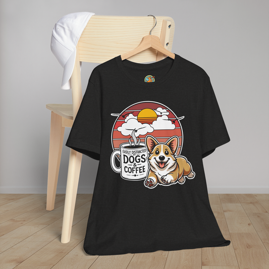 Easily Distracted by Dogs & Coffee – Corgi - Bella&Canvas 3001 T-Shirt