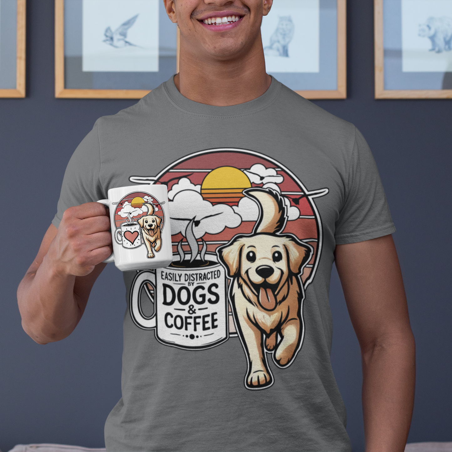 Easily Distracted by Dogs & Coffee - Golden Retriever - 15oz Mug – Right Hand