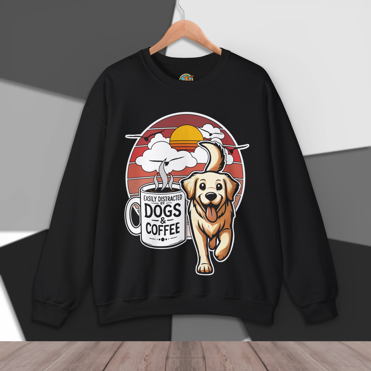 Easily Distracted by Dogs & Coffee - Golden Retriever - Gildan 18000 Unisex Sweatshirt