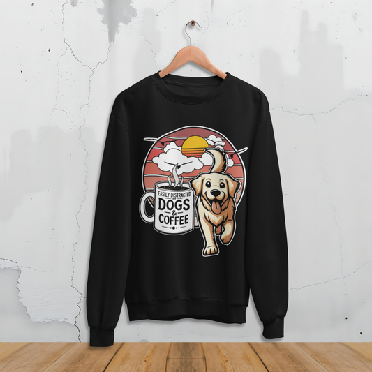 Easily Distracted by Dogs & Coffee - Golden Retriever - Gildan 18000 Unisex Sweatshirt