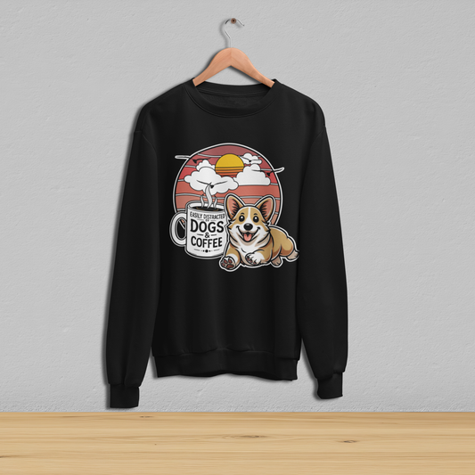 Easily Distracted by Dogs & Coffee - Corgi - Gildan 18000 Unisex Sweatshirt