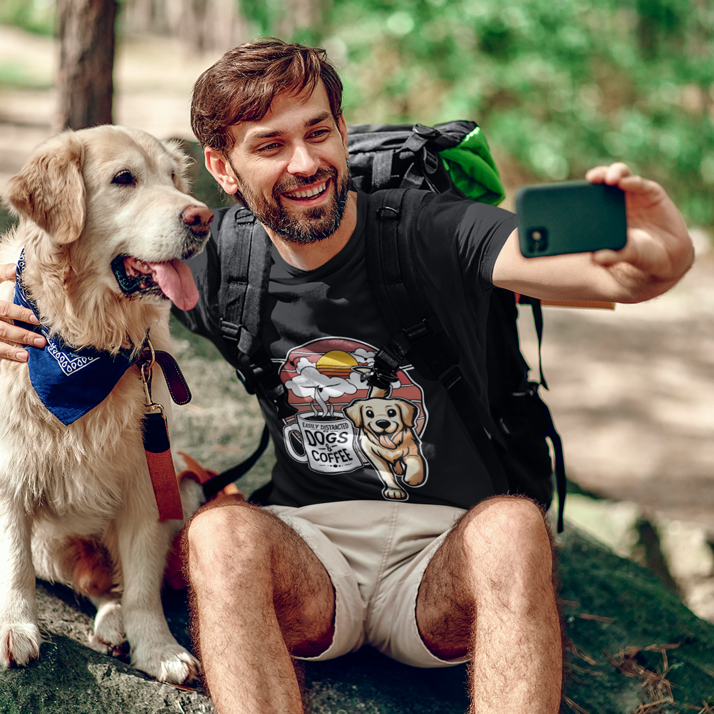 Easily Distracted by Dogs & Coffee – Golden Retriever - Bella&Canvas 3001 T-Shirt